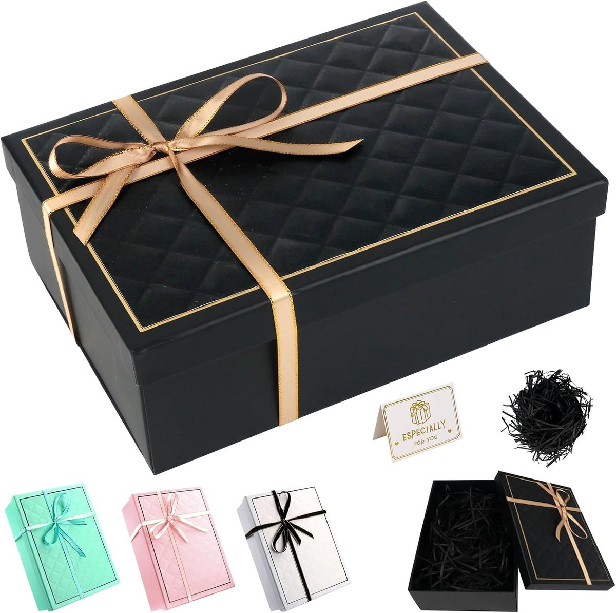 Cadeaubox met deksel 25 x 18 x 8,5 cm, rechthoekige geschenkdoos voor elke gelegenheid