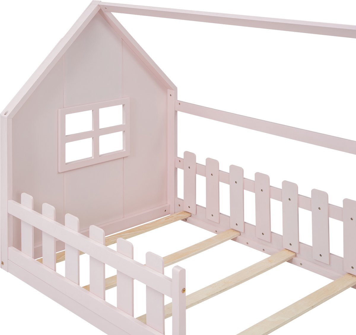 WUVRIE Kinderbed 90x200 cm huisvorm met lattenbodem, roze