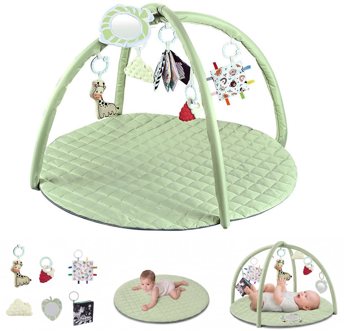 Nolad - Babygym - Speelkleed Baby - Baby speelmat - Baby speelmat met boog - Baby 0-36 Maanden - 85x85x54CM - Groen