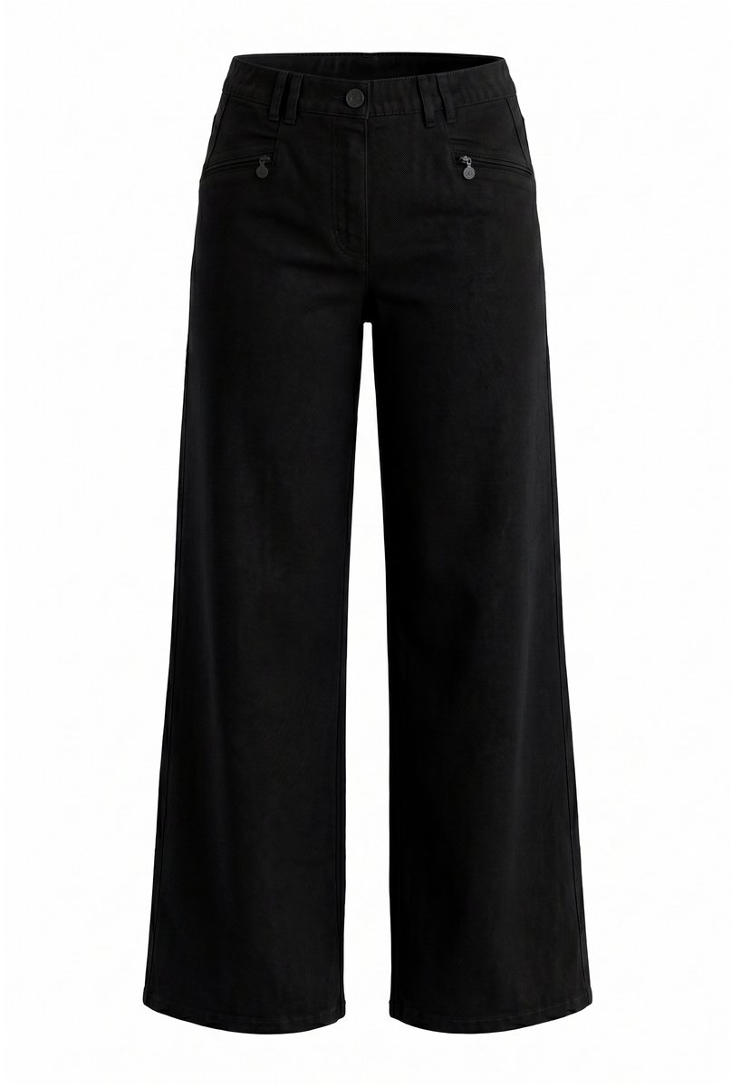 Ulla Popken - Dames - Mony jeans wijde pijpen ritszakken - Zwart - Maat 28