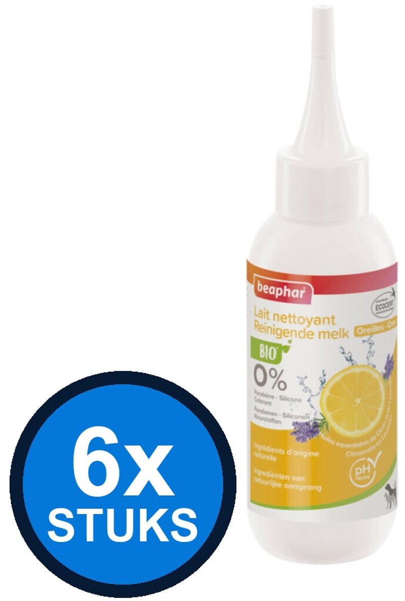 6x Beaphar - Bio reinigende melk oren 100ml
