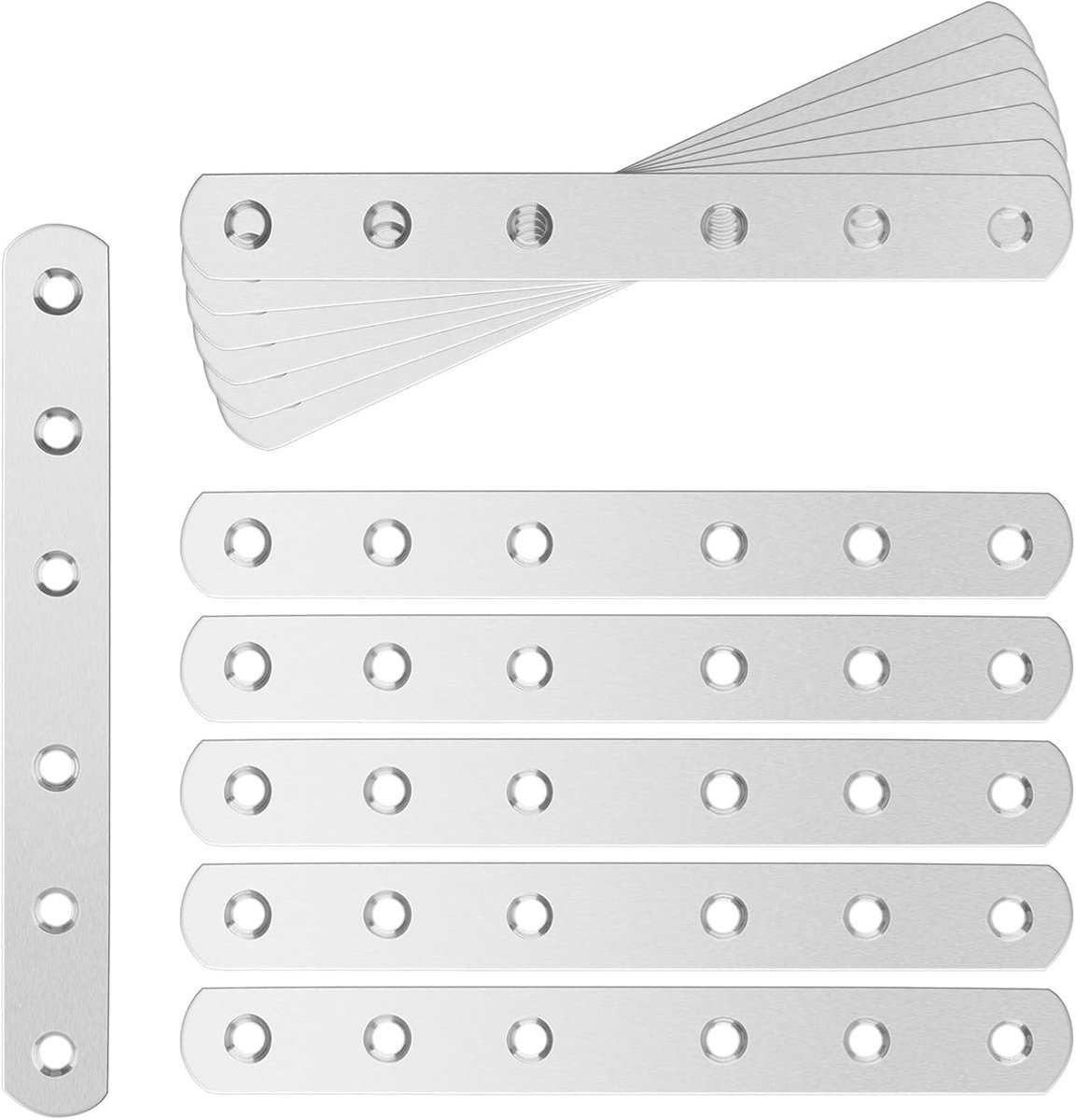 12-delige RVS Houten Verbindingen, 162 x 20 mm, Perforatieplaten voor Meubels, Bevestigingsmaterialen voor Tafels en Stoelen, Inclusief 72 Schroeven