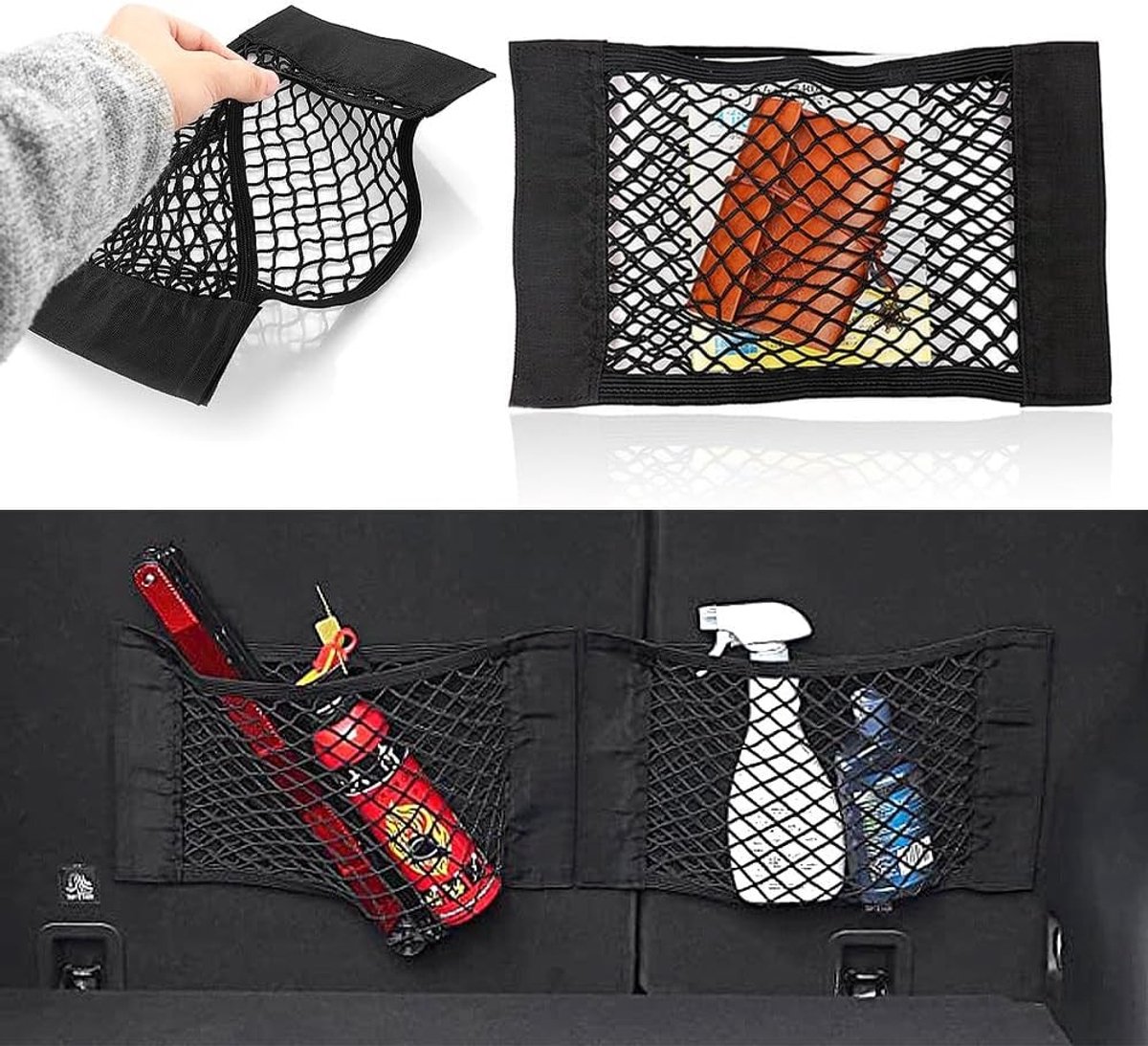 Opbergnet voor Kofferbak - 30 x 25 cm - Elastisch Net voor Auto-Organisatie - Voor Camper en Caravan
