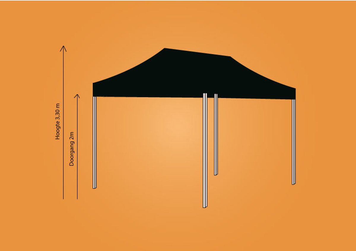 Plooitent 3x4,5 - Vouwtent 3x4,5 - Easy Up 3x4,5 - ALU - Kleur: ZWART INCL ZIJWANDENSET
