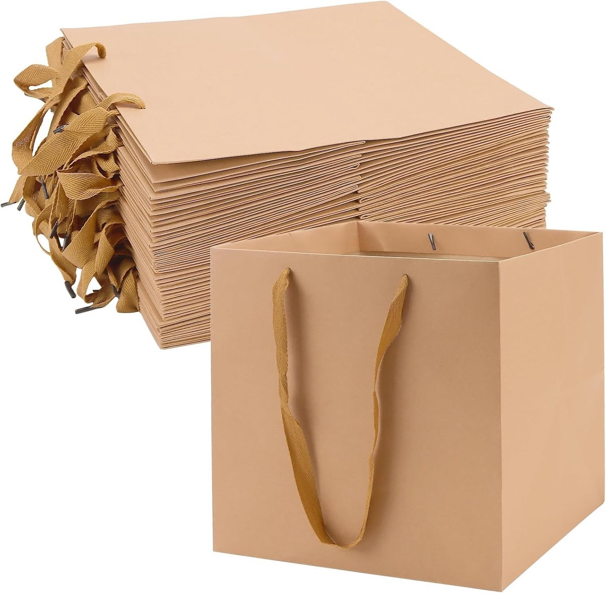 Grote bruine papieren zakken 30 x 30 x 30 cm - 20 stuks Kraft geschenkzakken met handvat voor feesten, verpakking en winkelen