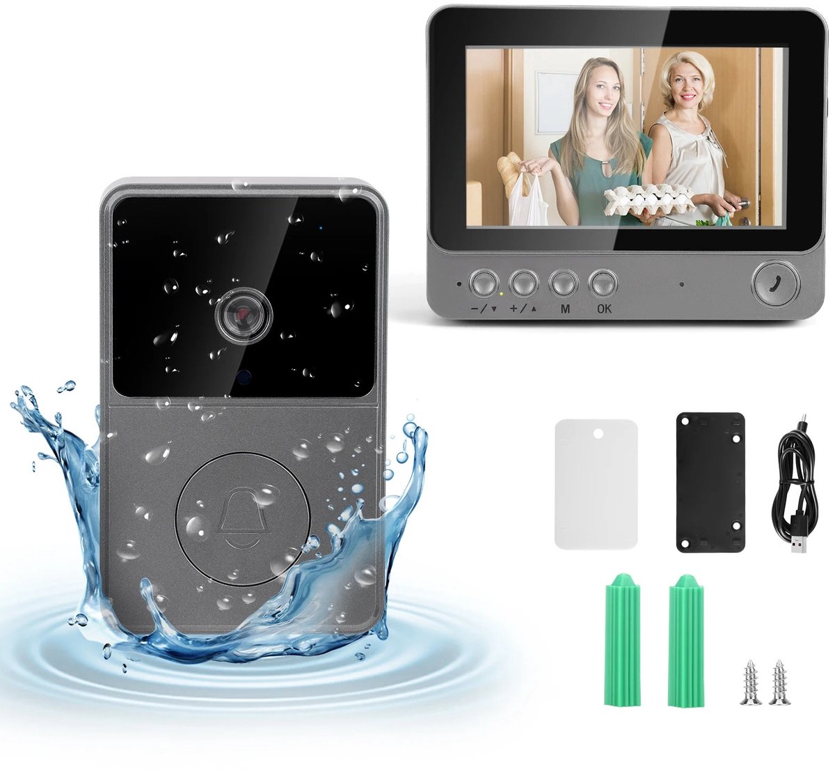 AALVERO - Videodeurbel - Deurintercom - IP65 - 170 ° Kijkhoek - Nachtzicht - 6 Beltonen - 4,3 inch - 640 x 480 - TF-kaart - Zwart