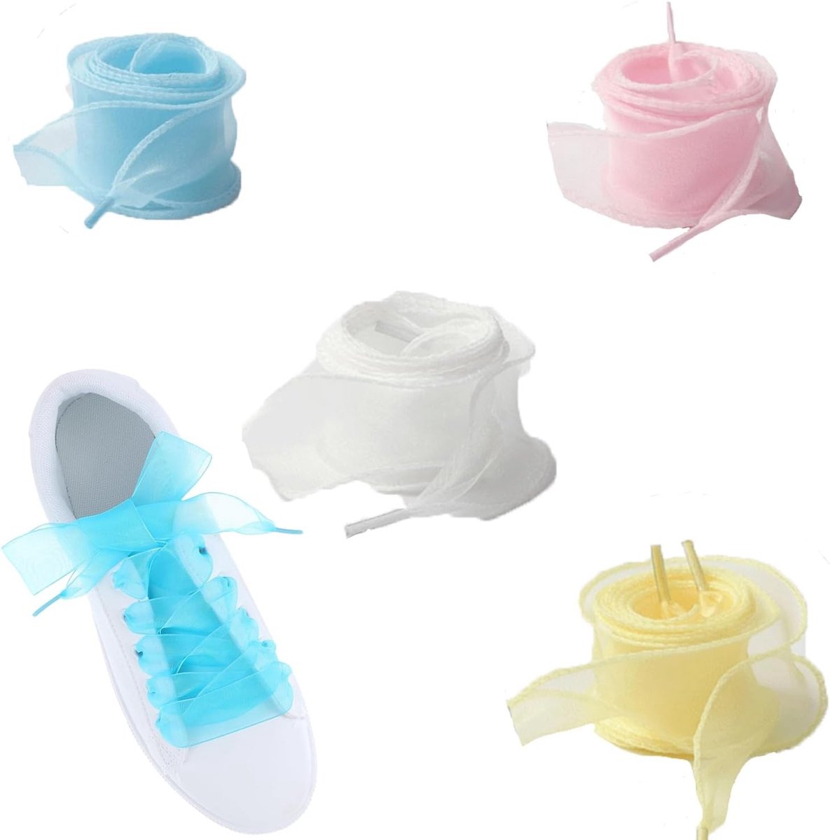 Kleurige brede veters voor sneakers, 4 paar decoratieve veters, trendy schoenveters voor een unieke stijl