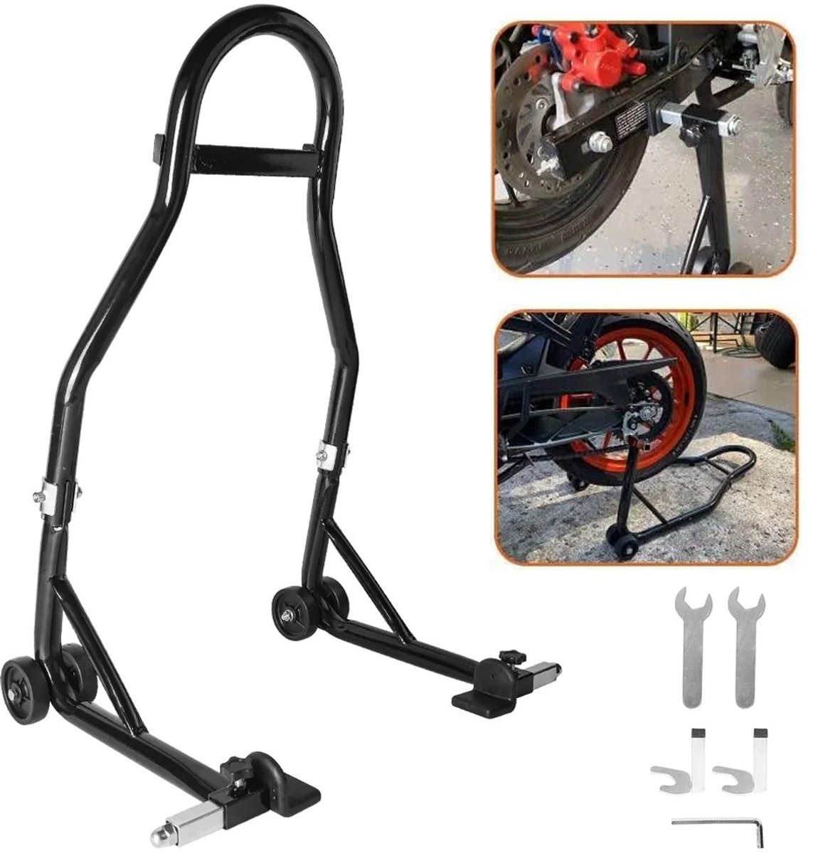 Gudalio Paddockstand - Motorstandaard - Motorfiets - Achterwiel - Lift - 450 kg, U+L Vork Ondersteuning - 81x48x34 cm- Ijzer - Zwart