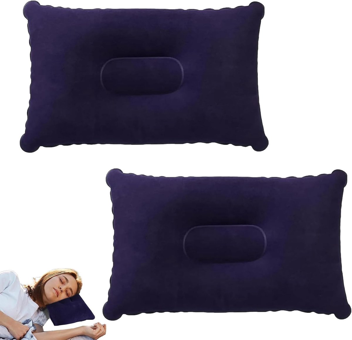 Ultralichte Opblaasbare Kussens voor Kamperen - Compacte en Waterdichte Reis Kussens met Zachte Stof, 32x20cm, Ideaal voor Outdoor Activiteiten en Comfortabel Slapen