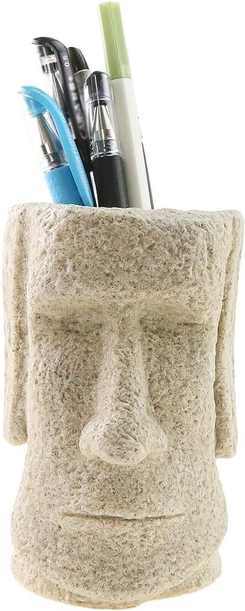 Moai Standbeeld van Resin als Pennenhouder en Organizer voor Bureau, School en Kantoordecoratie, Perfect als Cadeau voor Pasen
