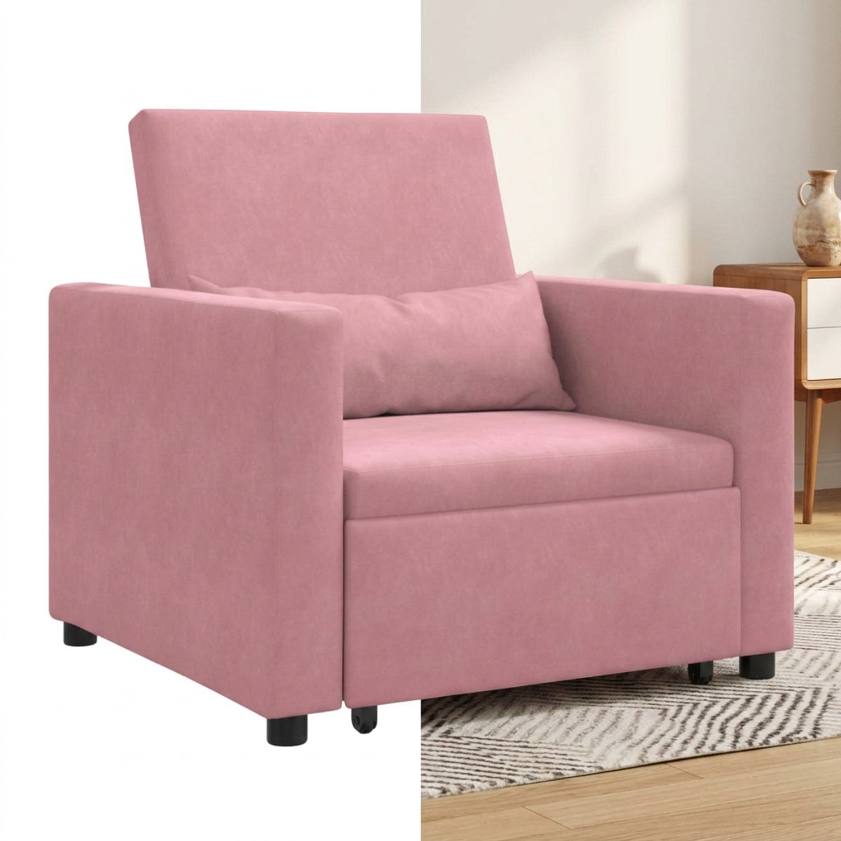 Slaapstoel - Uitklapbaar - Slaapbank - Logeerbed - Zetelbed - Slaapfauteuil - Vouwbed - 1 persoons - Zeer comfortabel - 100 kg - Roze