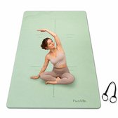 FunLife Extra Brede Yogamat 183 x 80 cm - 8 mm TPE Fitnessmat Antislip - Sportmat voor Yoga, Pilates en Thuisfitness - Met Draagriem - Matchagroen