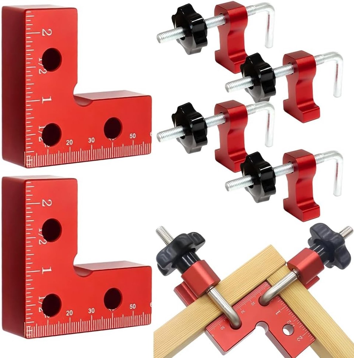 Hoekklem houtbewerking - Rood - 59 x 59 x 17 mm - Aluminiumlegering - Set van 2 voor Precisiepositionering