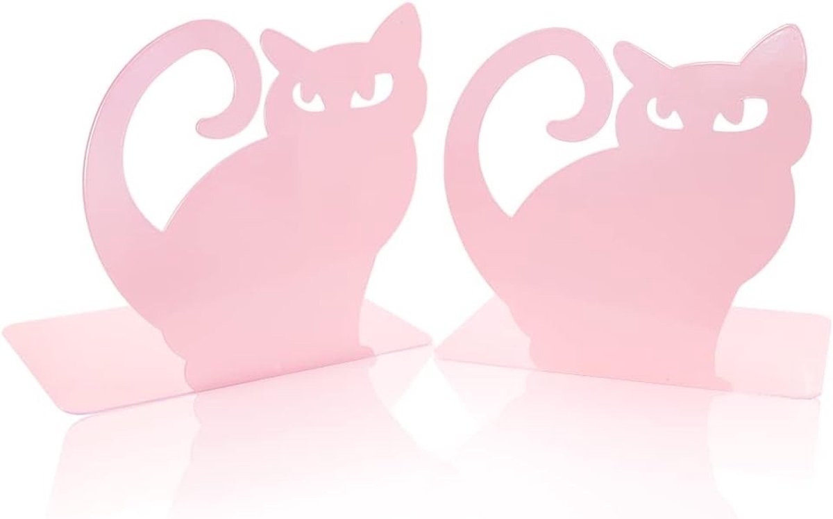 Schattige roze Perzische kat boekensteunen, antislip metalen boekensteunen voor kinderen, bureau-organizer voor boekenplanken en bibliotheken, decoratie voor thuis en op school