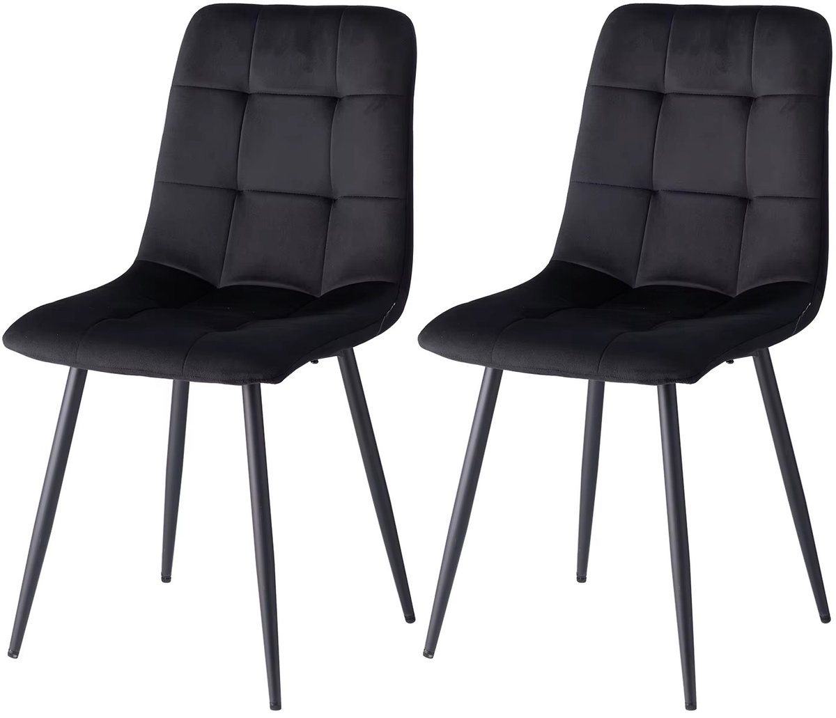 Whoopr® Set van 2 Fluwelen Eetkamerstoelen – Moderne Gestoffeerde Keukenstoelen met Metalen Poten – Minimalistische Design Stoelen voor Eetkamer, Woonkamer & Kantoor zwart