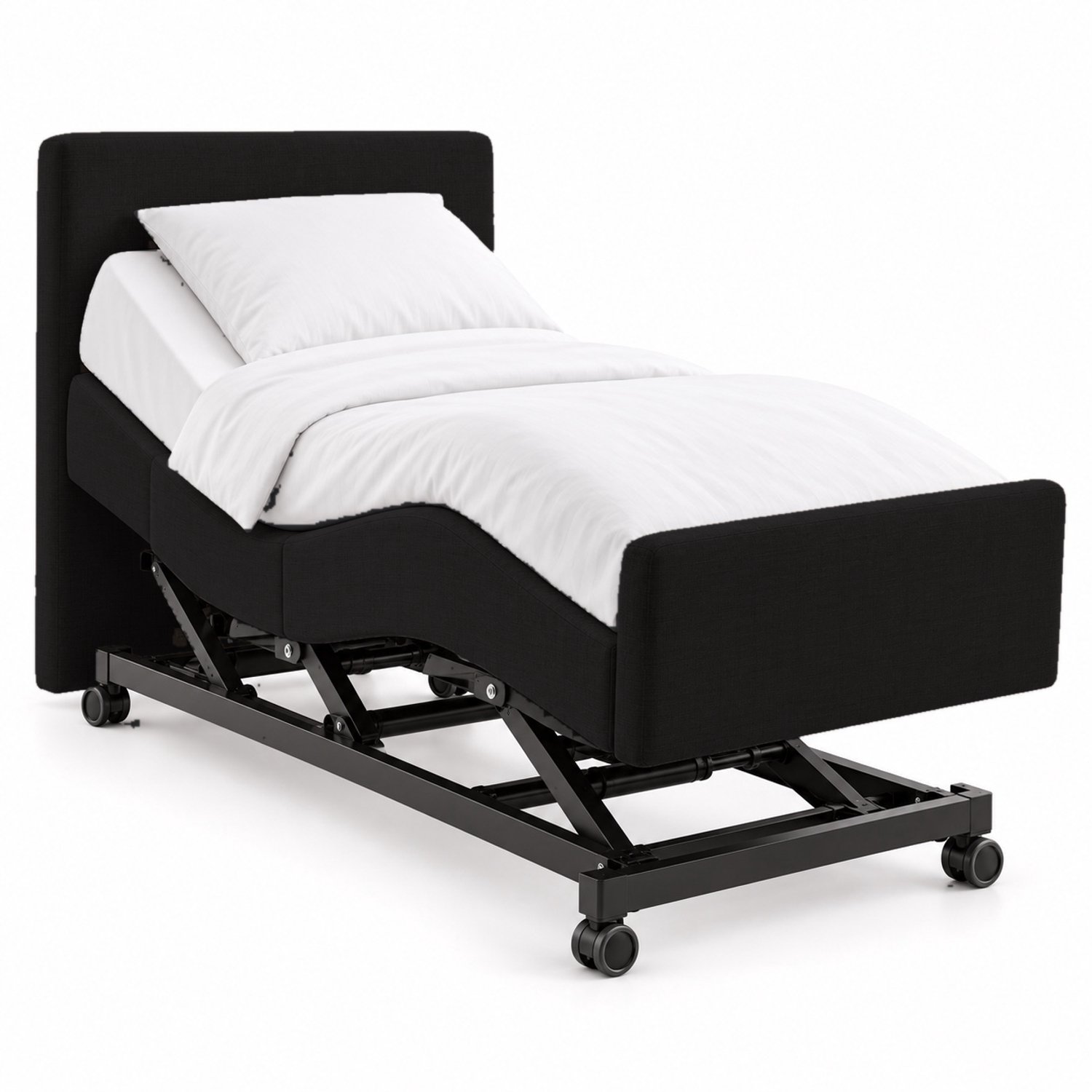 BoxspringFD Hoog Laag Bed / Boxpsring 1 Persoons Verzorgingsbed Seniorenbed Elektrisch Verstelbaar, 90x210 cm, kleur zwart Blauw