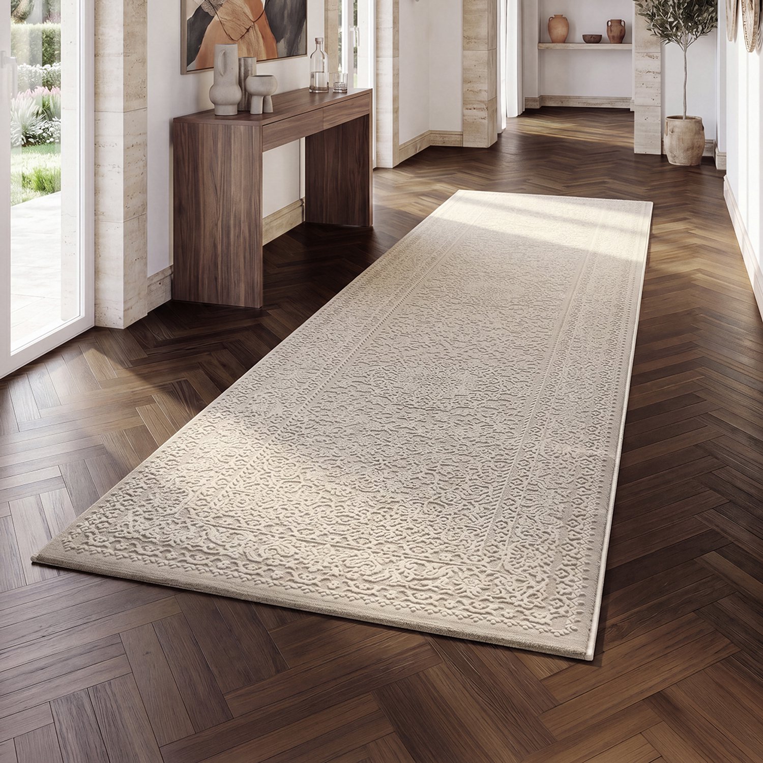 the carpet Lima Designtapijt, zacht, onderhoudsvriendelijk, pool van 100% gerecycled polyester Recycled Polyester 100% Beige, foto 3