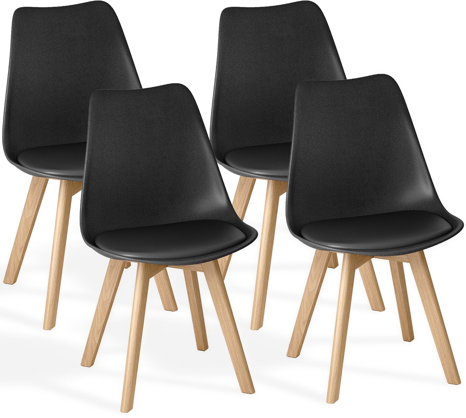 Xbro Eetkamerstoel Set van 4 - Kuipstoel met Houten Poten - Eettafelstoel - Keukenstoelen set 4 met Schuimzitting - Zwart