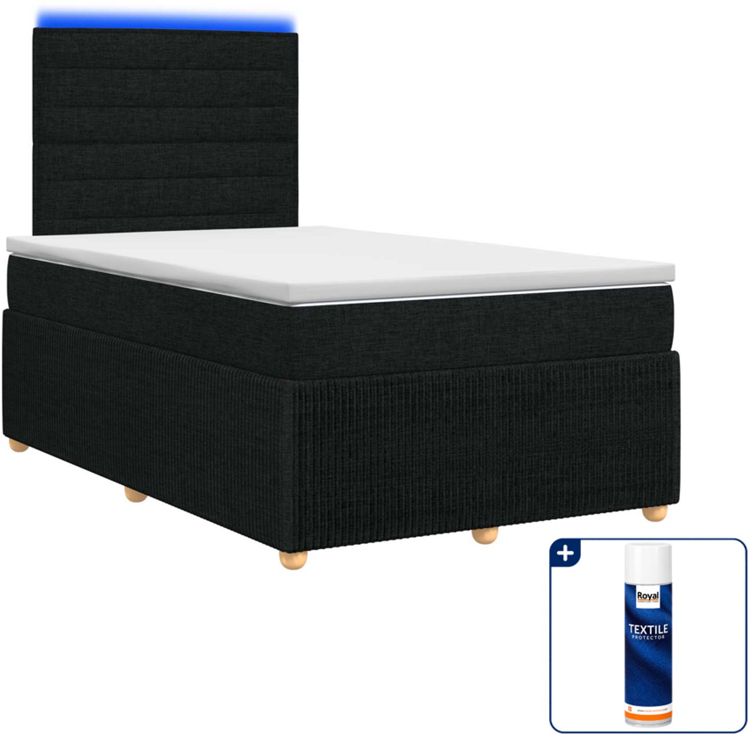 vidaXL boxspring met matras - 120 x 200 cm - zwart - Inclusief textielbeschermer 500 ml