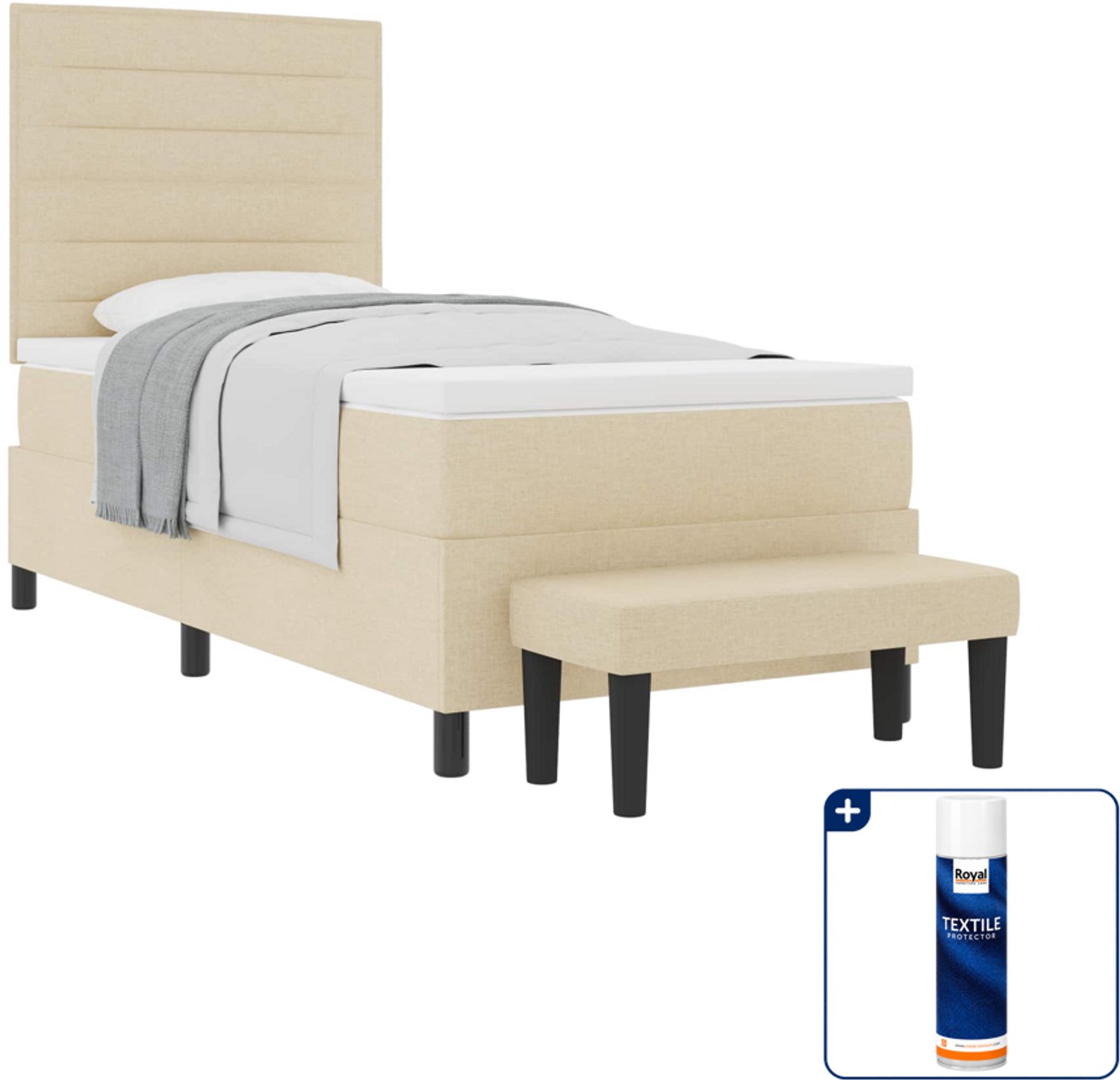 vidaXL boxspringbed - 100 x 200 cm - stof - crème - Inclusief textielbeschermer 500 ml