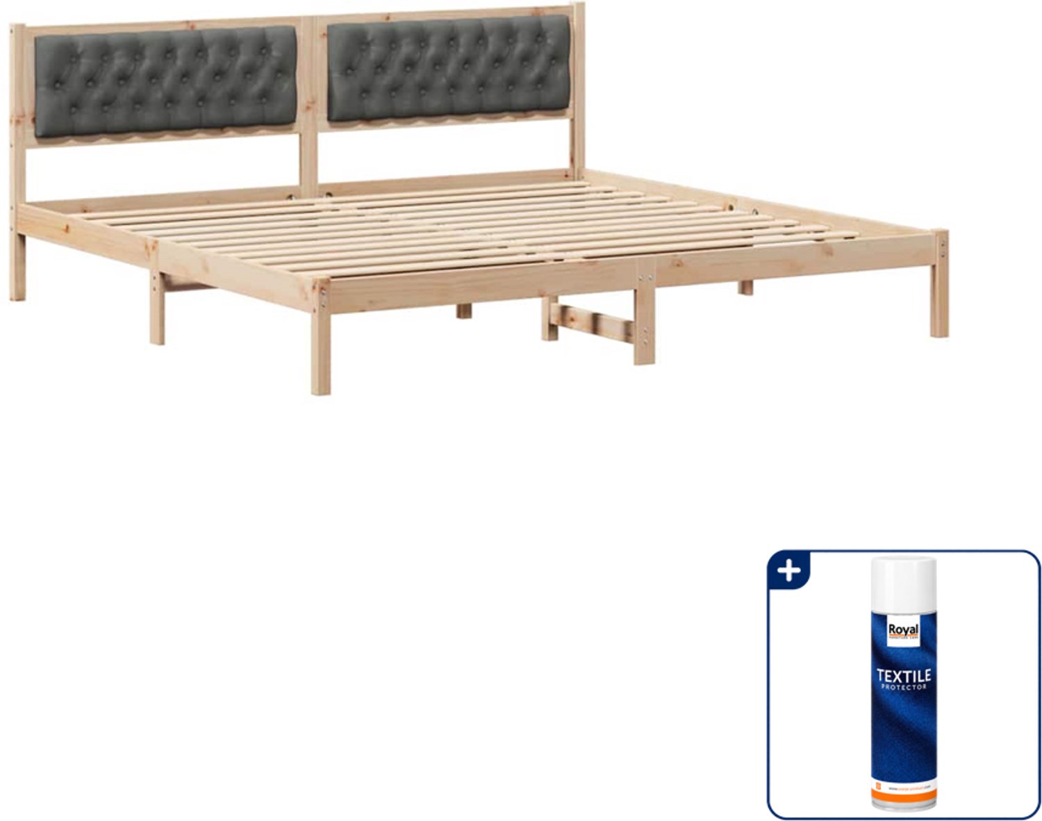 vidaXL Bedframe - 200 x 200 cm - massief grenenhout - donkergrijs - Inclusief textielbeschermer 500 ml Taupe