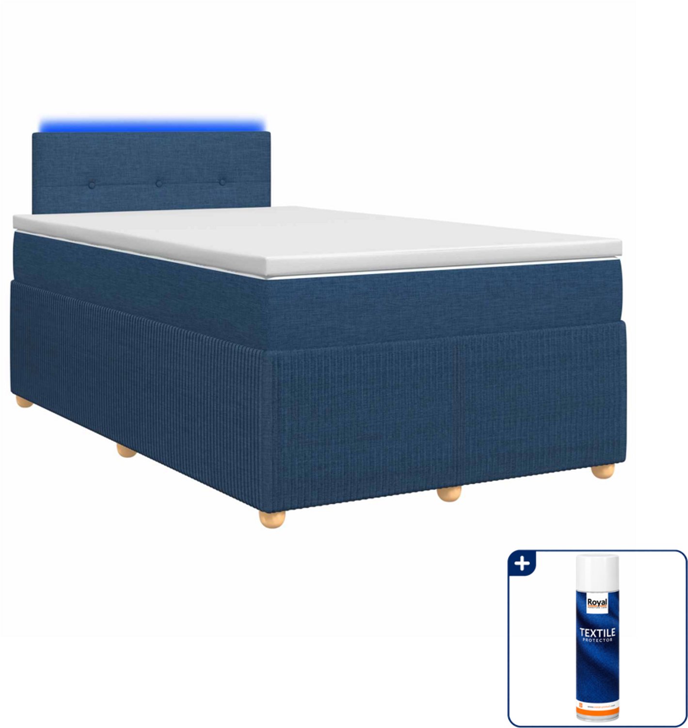 vidaXL boxspringbed met matras - 120 x 190 cm - blauw - Inclusief textielbeschermer 500 ml