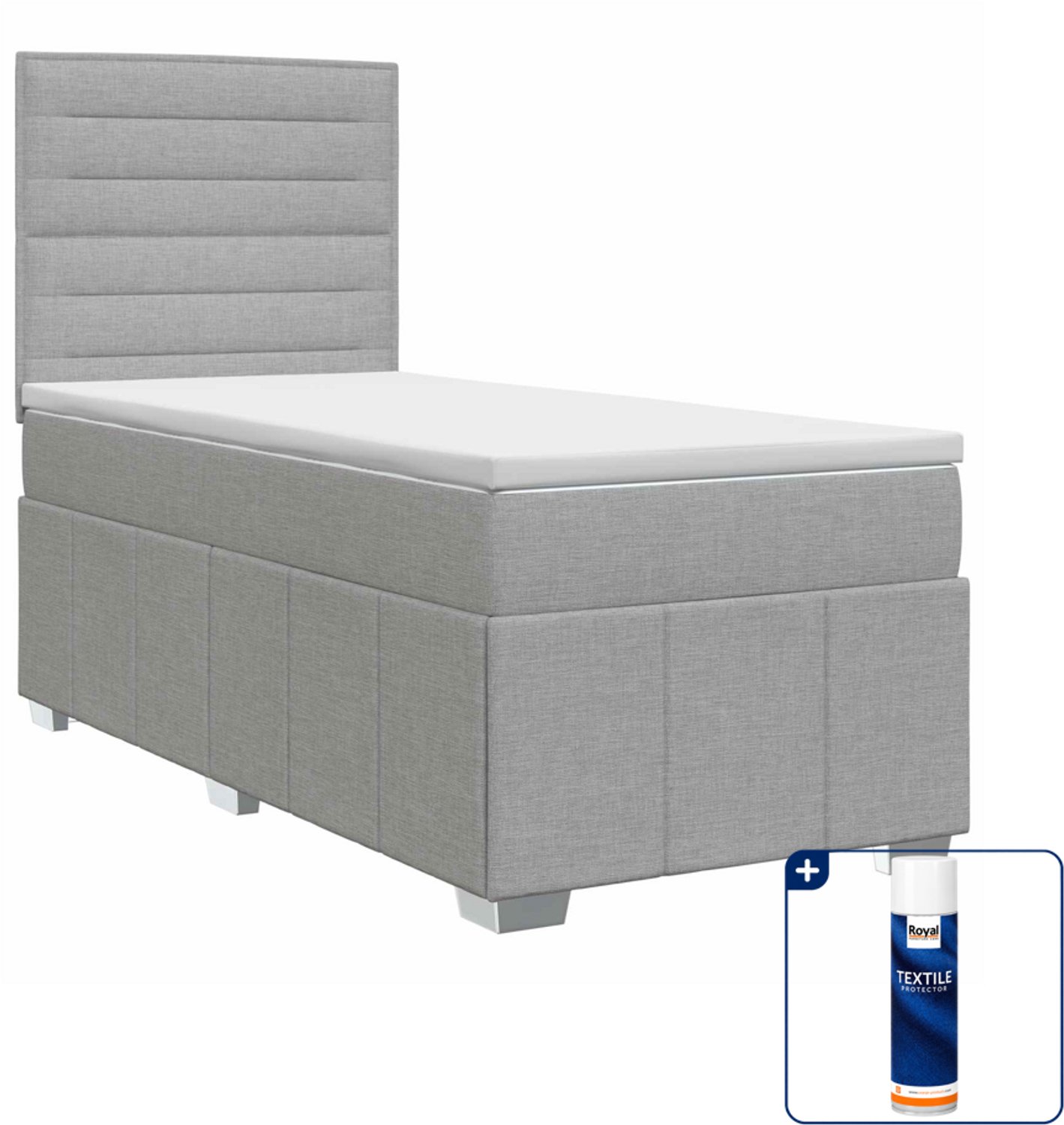 vidaXL boxspringbed met matras - 80 x 200 cm - lichtgrijs - Inclusief textielbeschermer 500 ml