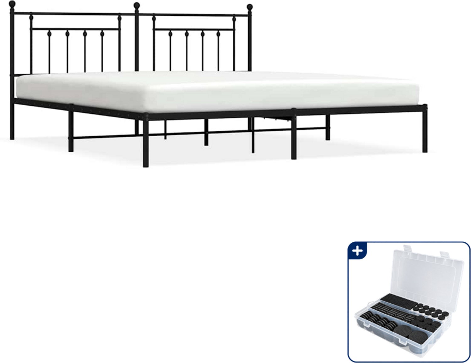 vidaXL bedframe met hoofdbord - 193 x 203 cm - staal - zwart - Inclusief antikrasvilt 177-delig