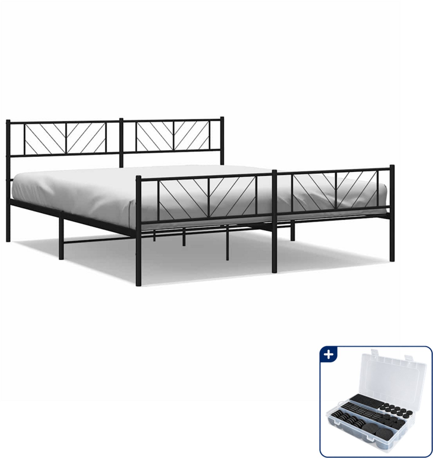 vidaXL bedframe - 183 x 213 cm - staal - zwart - Inclusief antikrasvilt 177-delig