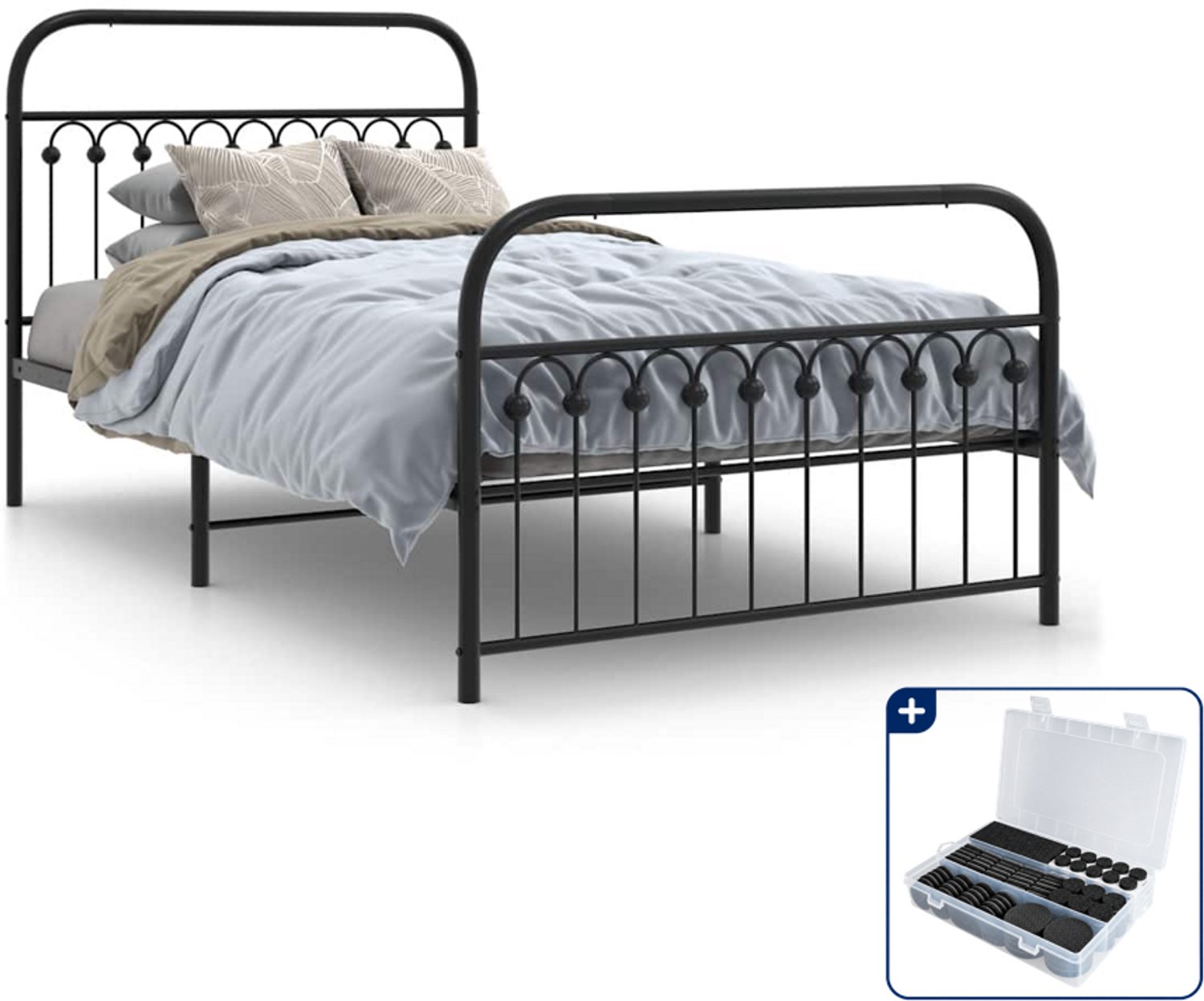 vidaXL bedframe - 107 x 203 cm - staal - zwart - Inclusief antikrasvilt 177-delig