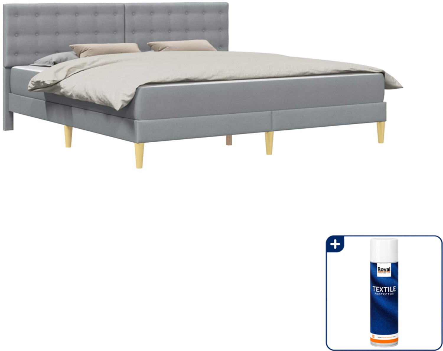 vidaXL Bedframe met matras - 200 x 200 cm - stof - lichtgrijs - Inclusief textielbeschermer 500 ml