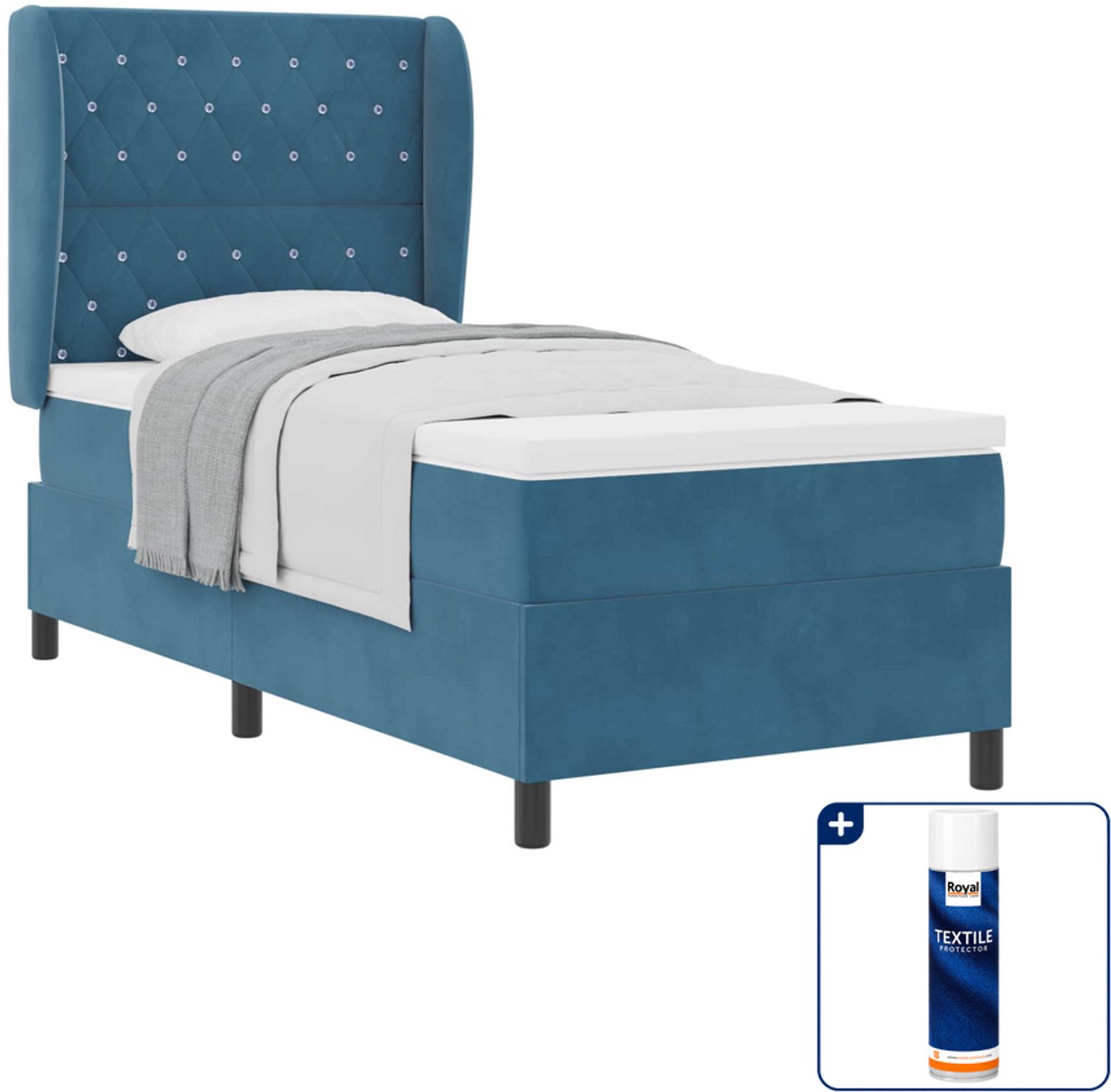 vidaXL boxspringbed - 100 x 200 cm - fluweel - donkerblauw - Inclusief textielbeschermer 500 ml