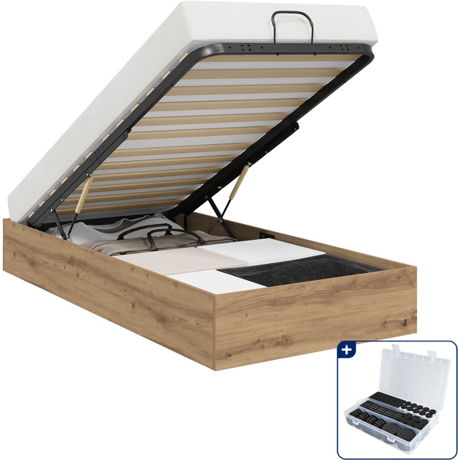 vidaXL ottoman bedframe - 75 x 190 cm - bewerkt hout - artisanaal eiken - Inclusief antikrasvilt 177-delig Grijs