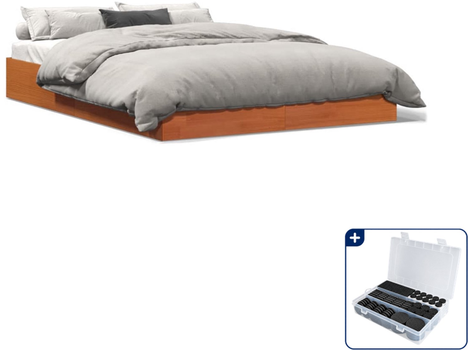 vidaXL Bedframe - Small double - 140 x 200 cm - massief grenen - bruin - Inclusief antikrasvilt 177-delig