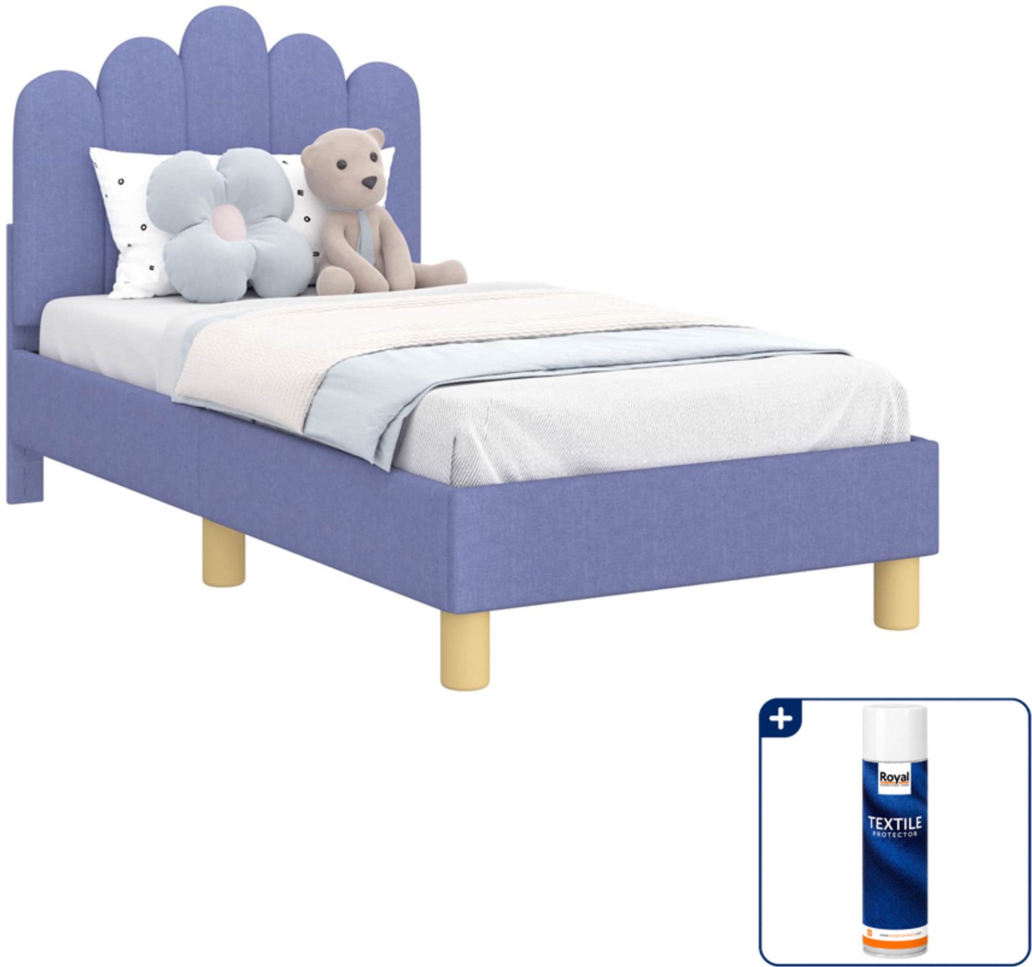 vidaXL peuterbed met hoofdbord - 70 x 140 cm - bewerkt hout - blauw - Inclusief textielbeschermer 500 ml