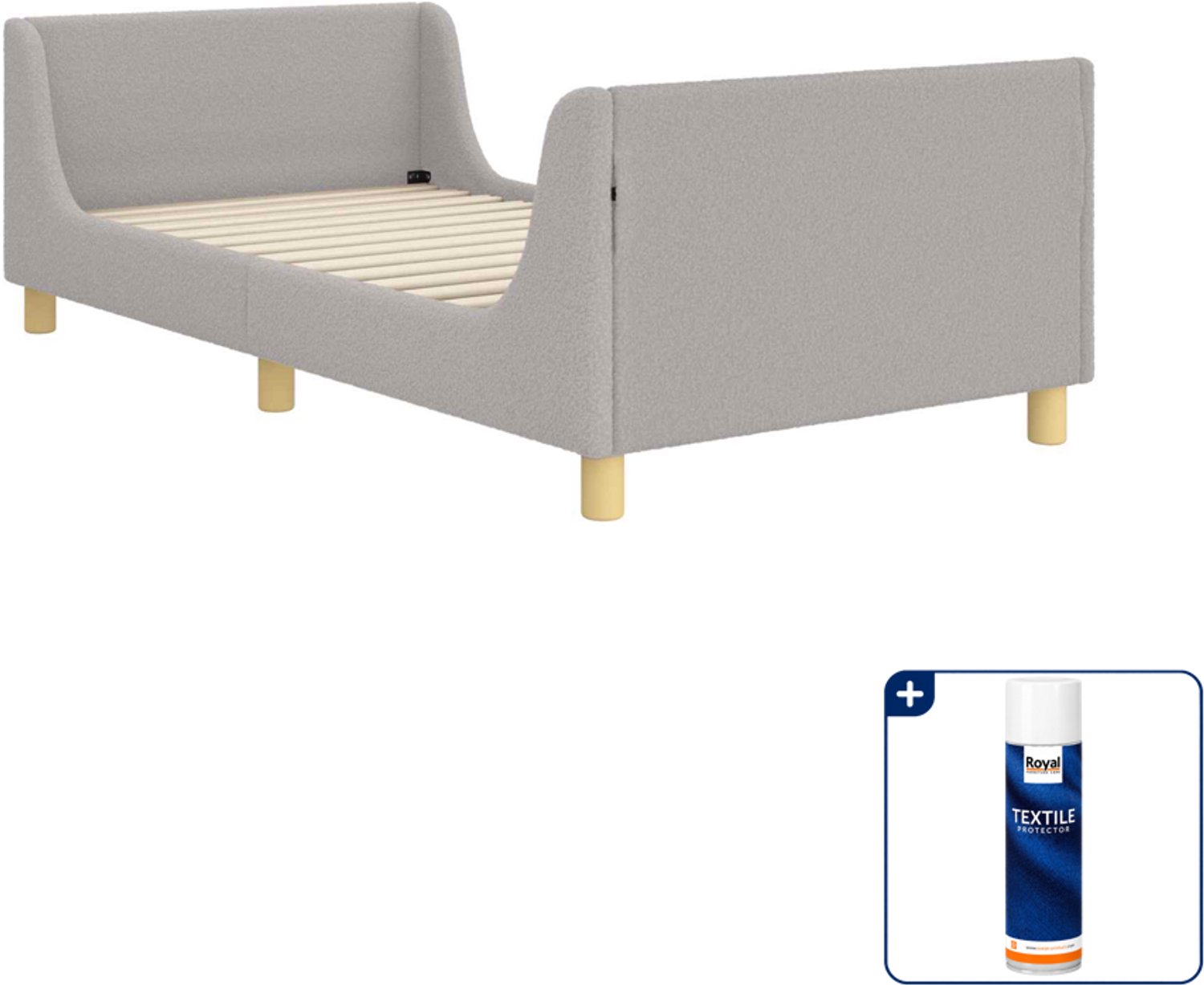 vidaXL bedframe met hoofdbord - 90 x 200 cm - bewerkt hout - lichtgrijs - Inclusief textielbeschermer 500 ml