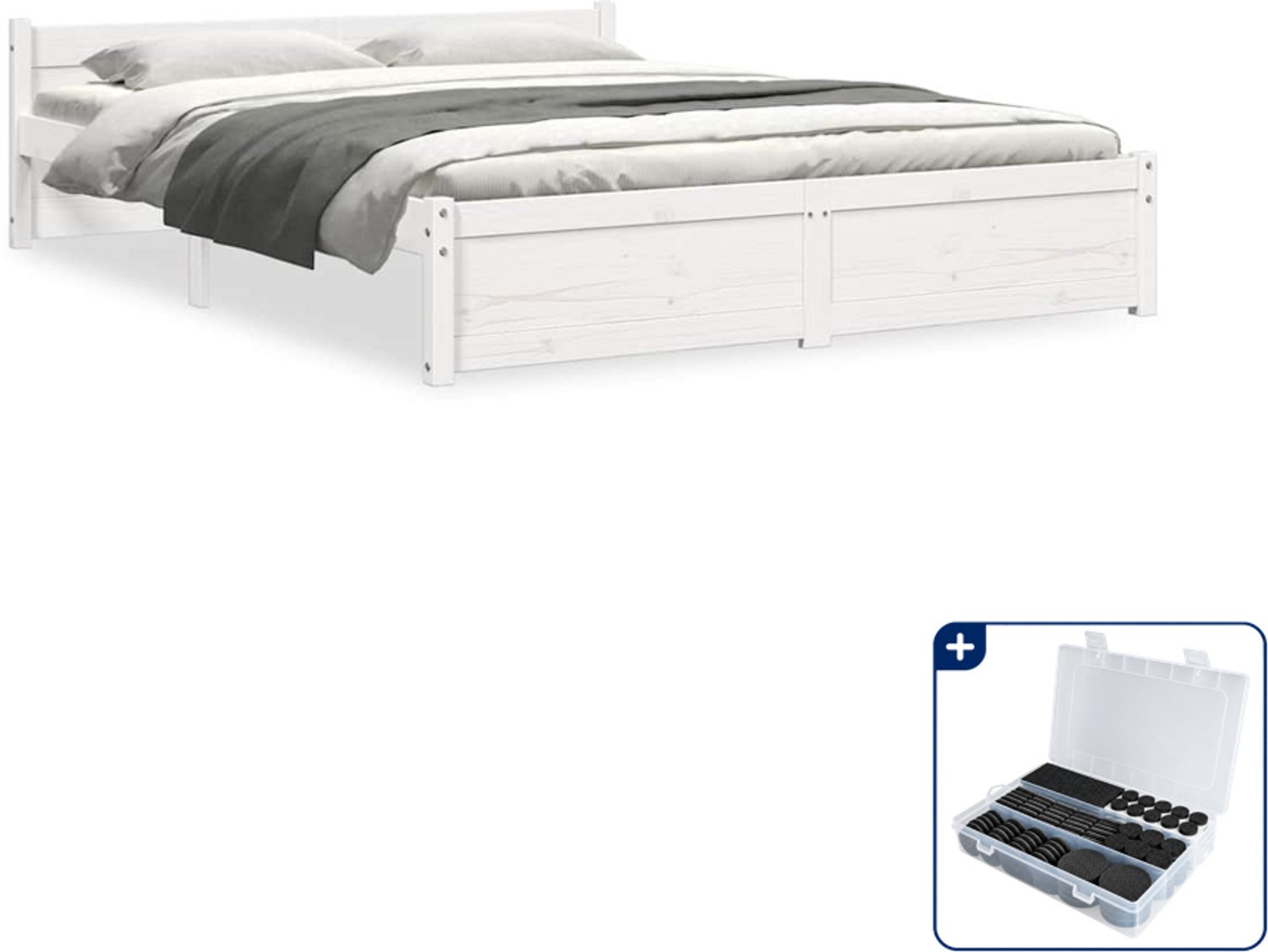 vidaXL bedframe - Small double - 140 x 200 cm - wit - Inclusief antikrasvilt 177-delig