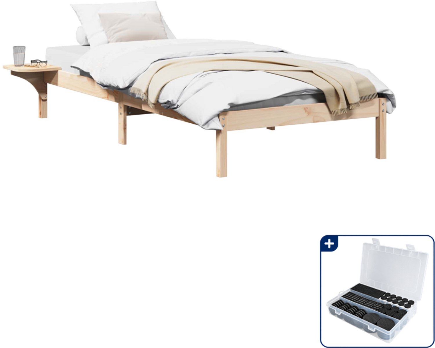 vidaXL bedframe - 100 x 200 cm - massief grenenhout - naturel - Inclusief antikrasvilt 177-delig Bruin