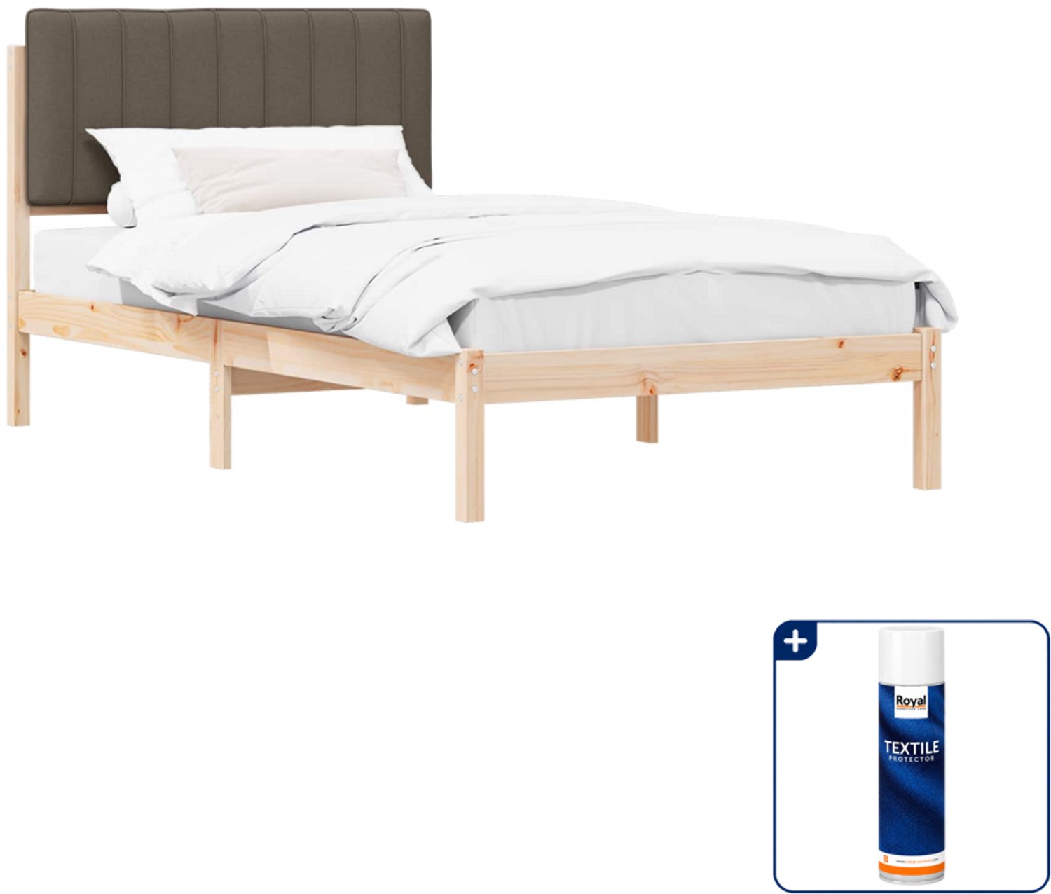 vidaXL bedframe - 100 x 200 cm - massief grenenhout - taupe - Inclusief textielbeschermer 500 ml