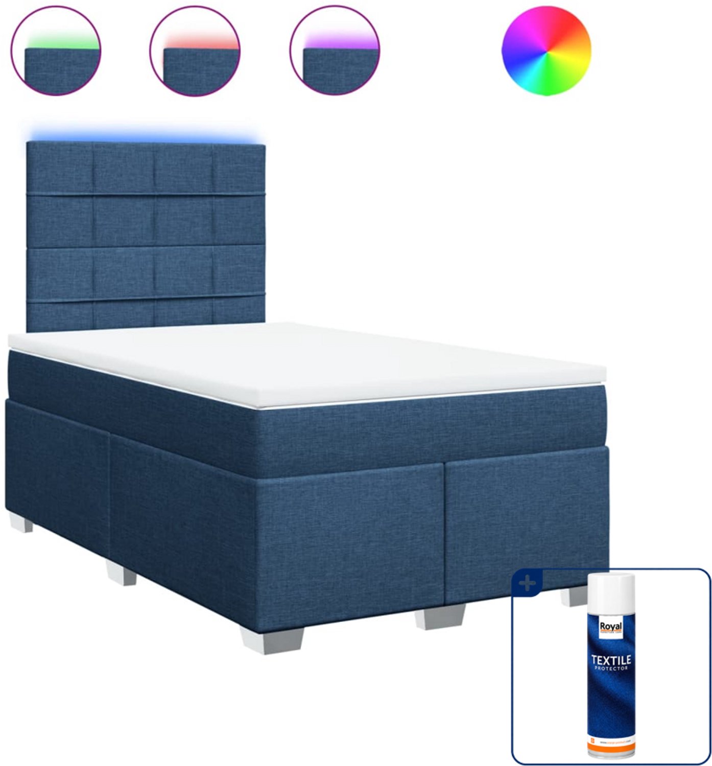 vidaXL boxspring met matras 120 x 200 cm - stof - blauw - Inclusief textielbeschermer 500 ml