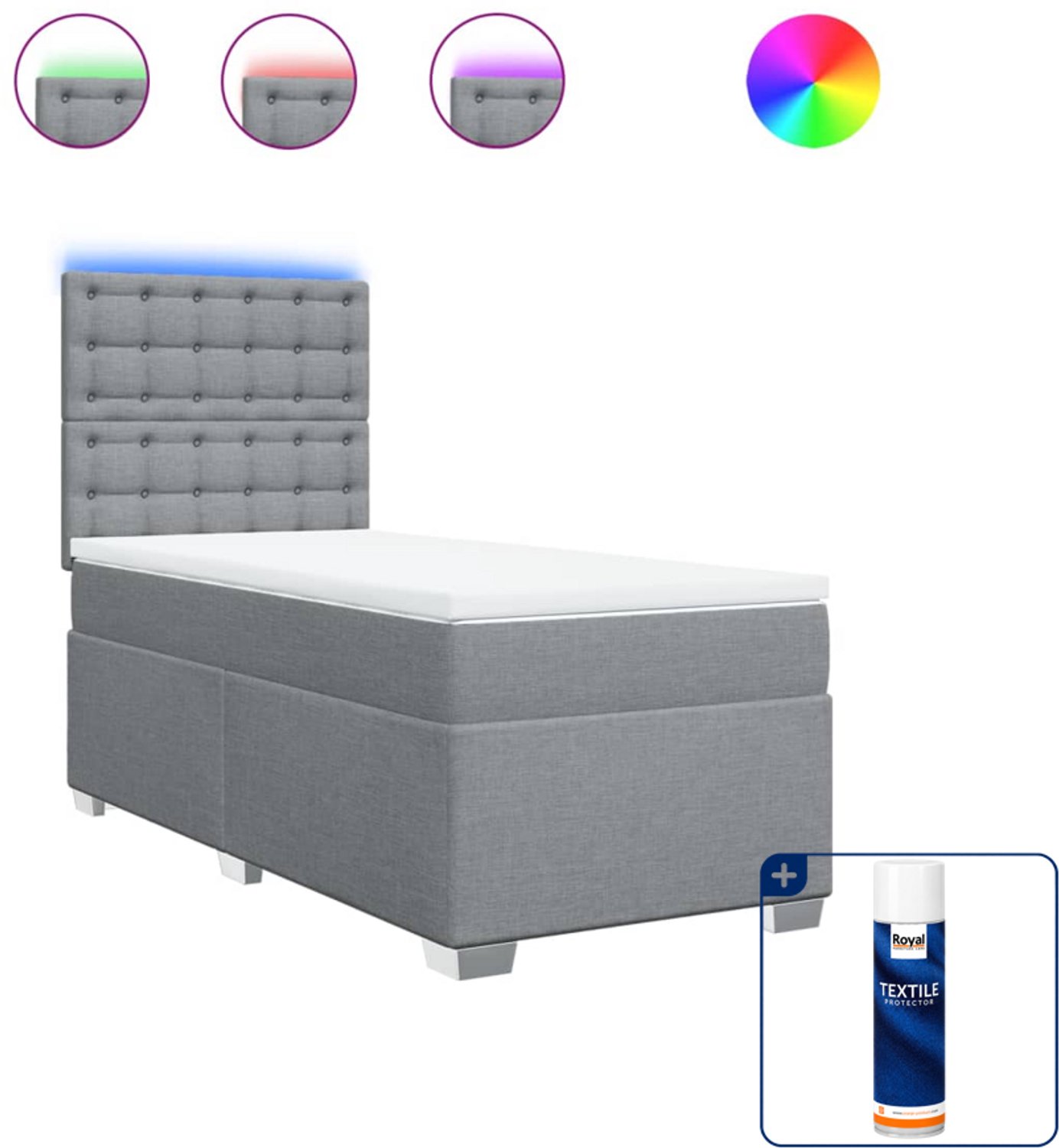 vidaXL boxspring met matras - 80 x 200 cm - stof - lichtgrijs - Inclusief textielbeschermer 500 ml