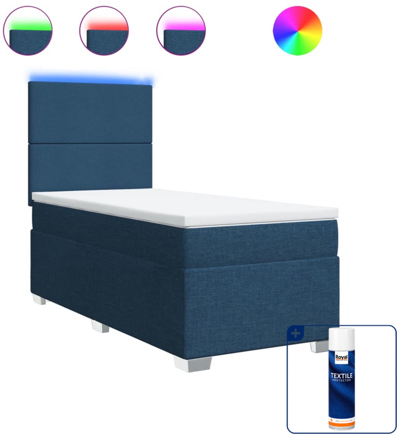 vidaXL boxspring met matras - 90 x 190 cm - stof - blauw - Inclusief textielbeschermer 500 ml