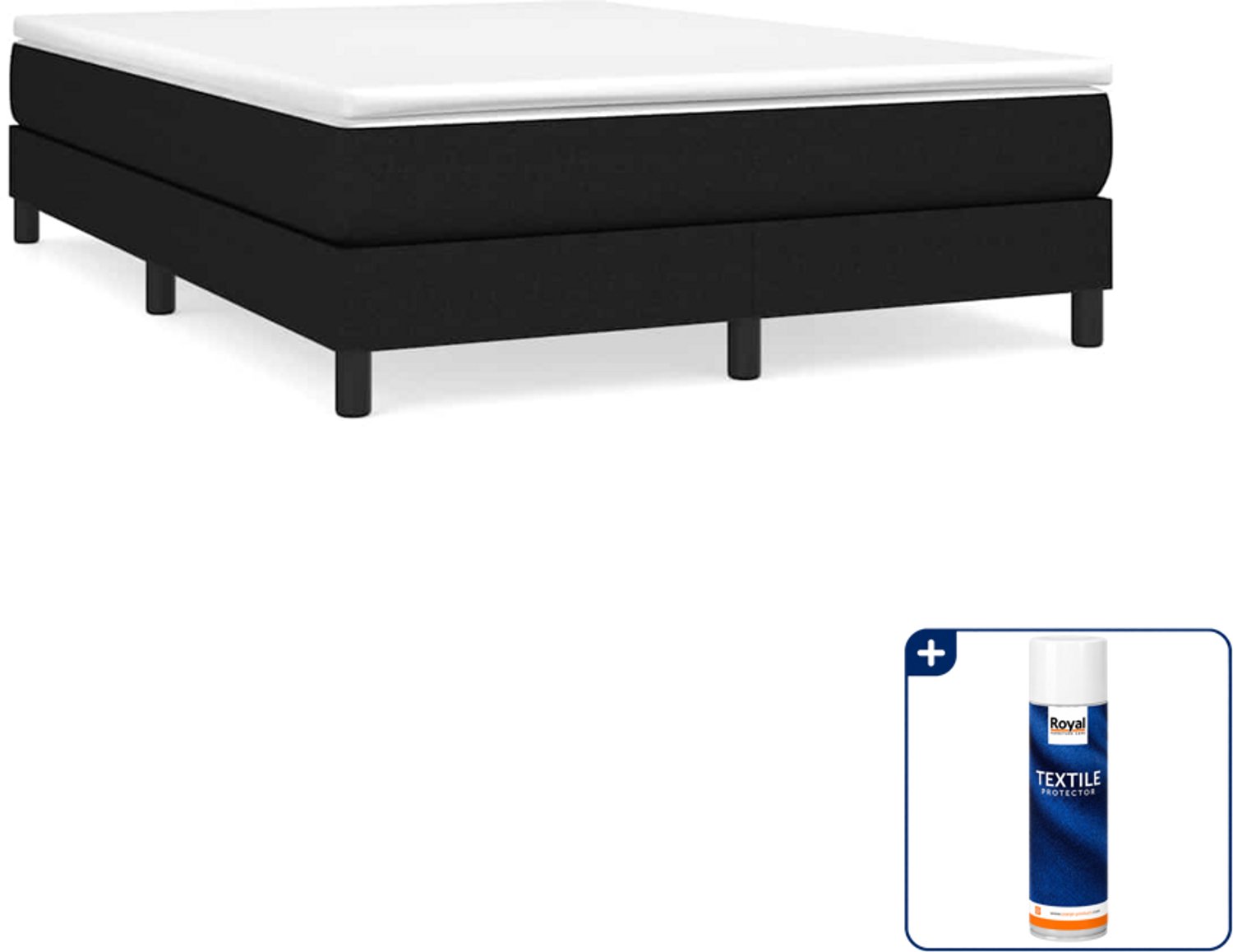 vidaXL boxspring met matras 140 x 190 cm - stof - zwart - Inclusief textielbeschermer 500 ml