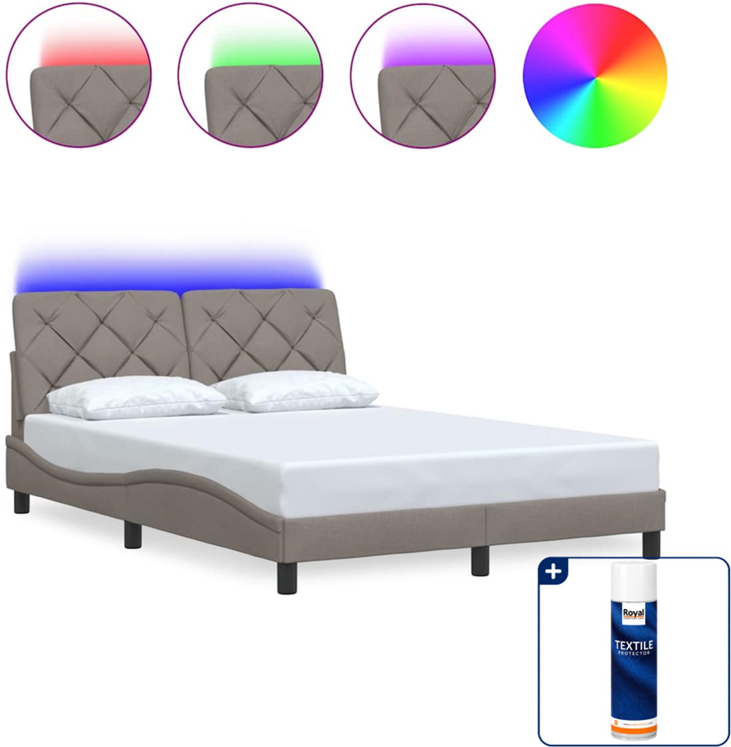 vidaXL bedframe met LED - 120 x 200 cm - stof - taupe - Inclusief textielbeschermer 500 ml Crème