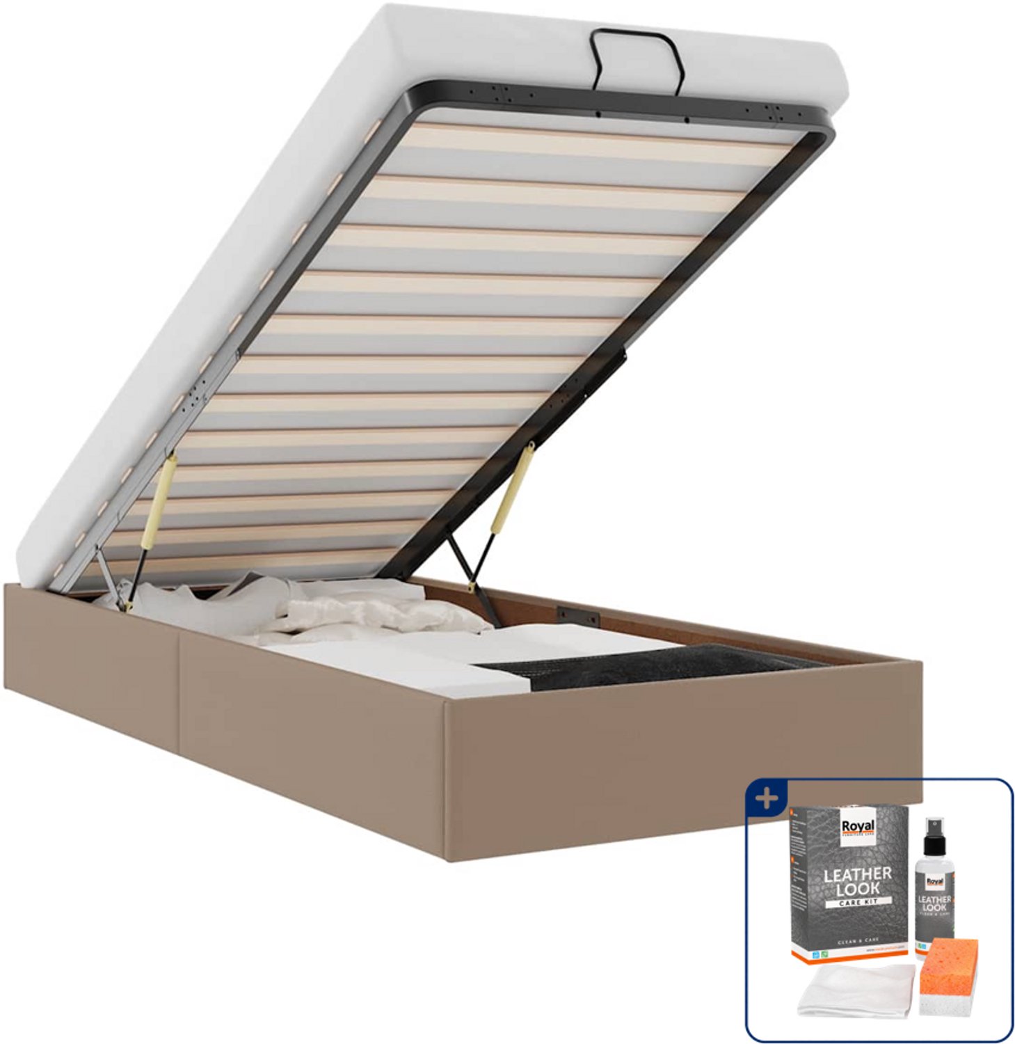 vidaXL bedframe - 90 x 200 cm - kunstleer - cappuccino - Inclusief onderhoudsset voor kunstleer 150 ml Wit