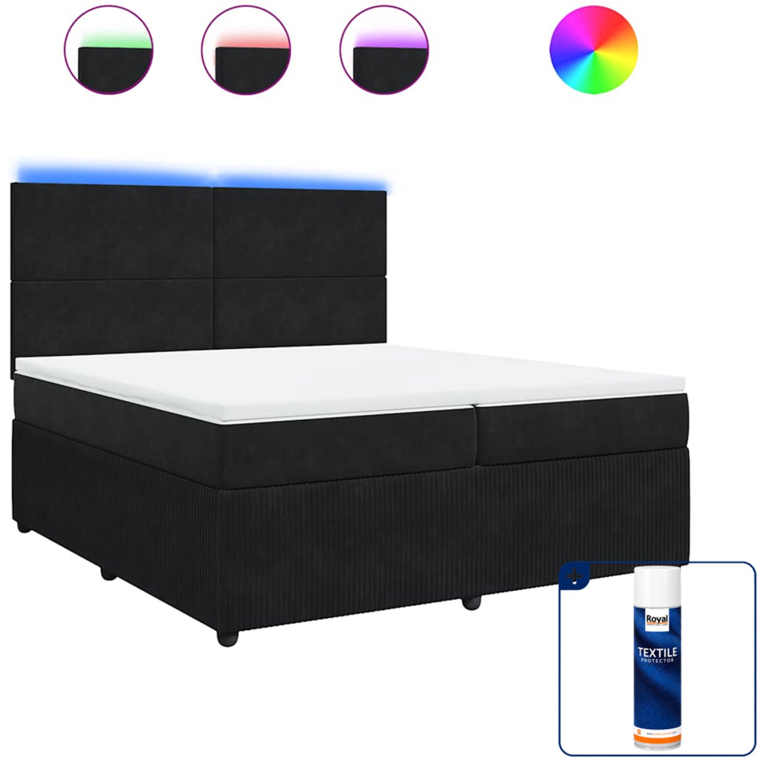 vidaXL Boxspring met matras Super kingsize - 200 x 200 cm - fluweel - zwart - Inclusief textielbeschermer 500 ml