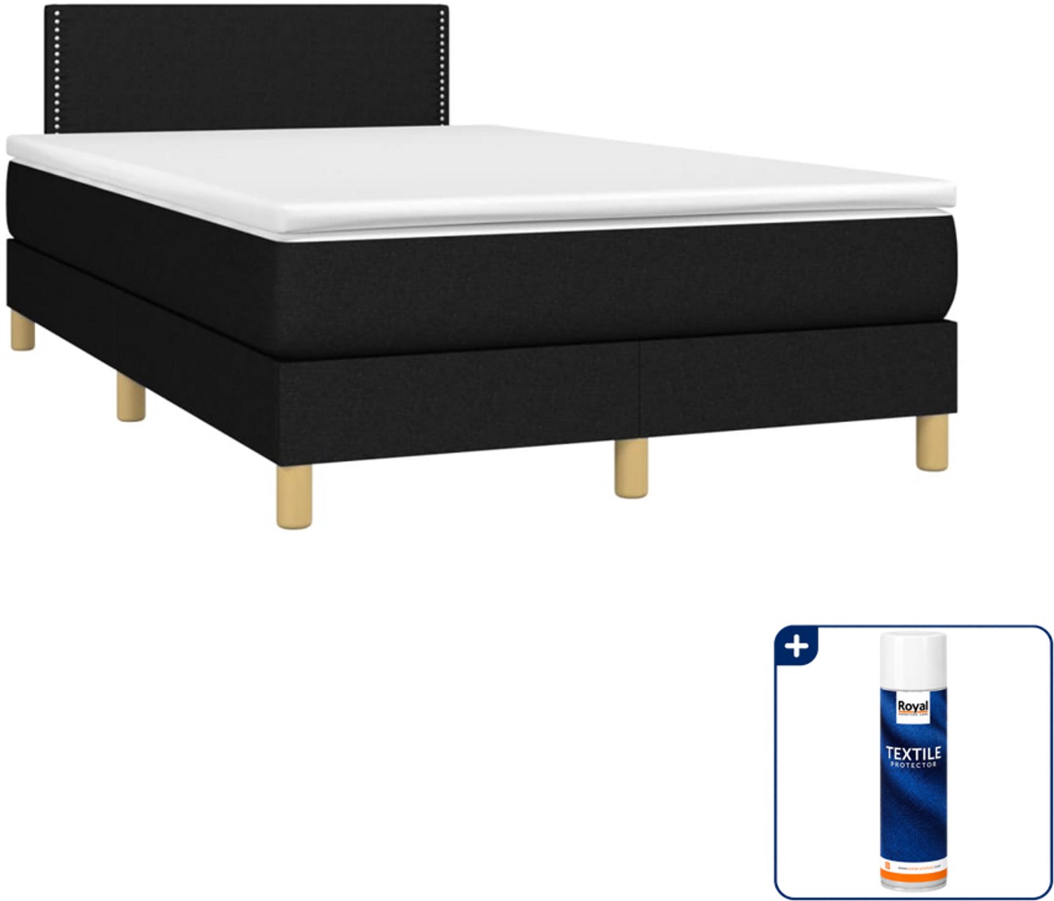 vidaXL boxspring met matras 120 x 190 cm - zwart - Inclusief textielbeschermer 500 ml