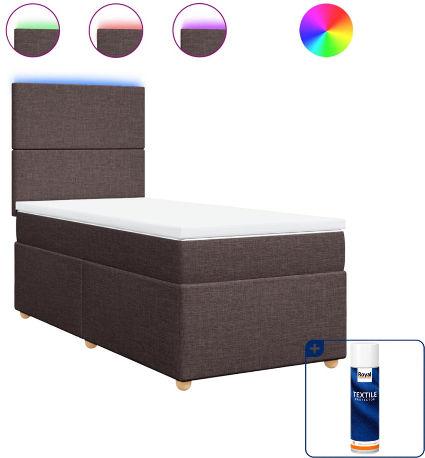 vidaXL boxspring met matras - 100 x 200 cm - donkerbruin - Inclusief textielbeschermer 500 ml