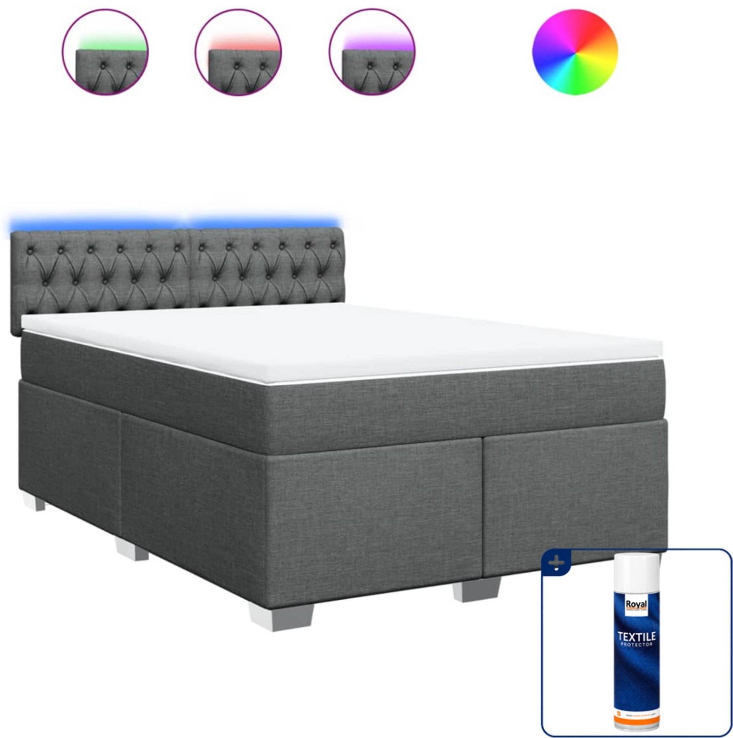 vidaXL Queensize boxspring met matras - 160 x 200 cm - donkergrijs - Inclusief textielbeschermer 500 ml