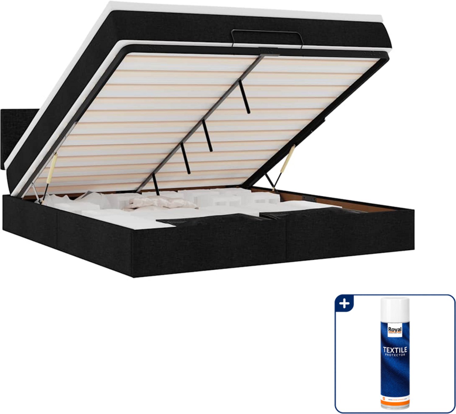 vidaXL queensize ottoman bed met matras - 160 x 200 cm - zwart - Inclusief textielbeschermer 500 ml